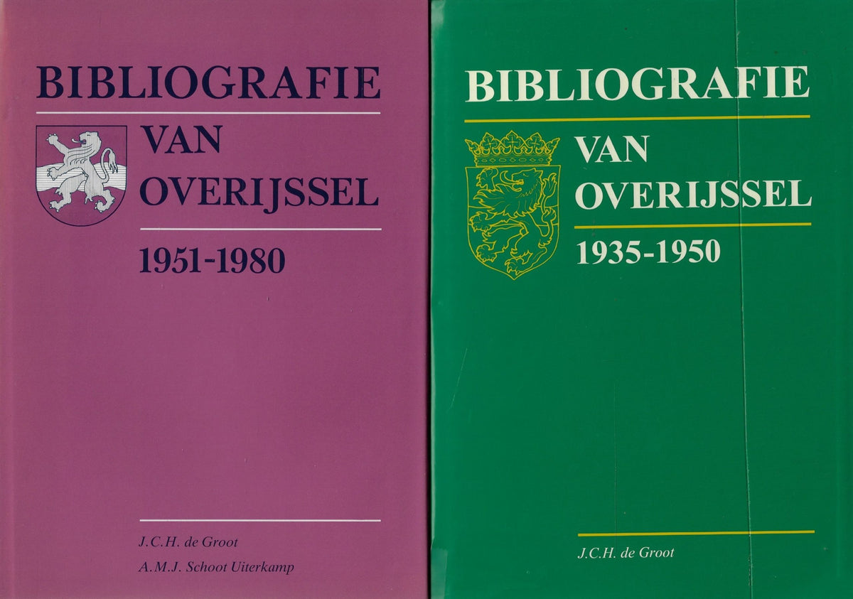 Omslag van 2 delen bibliografie van Overijssel deel 1: 1935-1950 deel 2:1951-1980, tweedehands boek bij Boekhandel Bloks