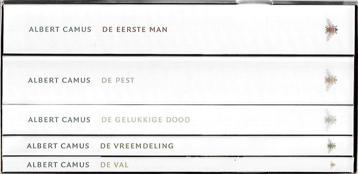 Omslag van Albert Camus verzamelde romans in cassette, tweedehands boek bij Boekhandel Bloks