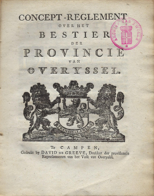 Omslag van Concept-reglement over het bestier der provincie van Overijssel, tweedehands boek bij Boekhandel Bloks