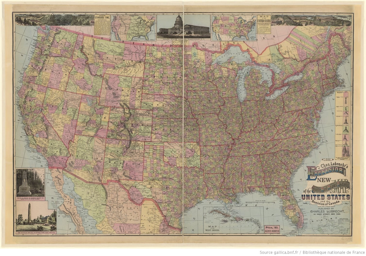 Omslag van Land- und Eisenbahn-Karte der Vereinigten Staaten von Nord-Amerika und von British Canada, tweedehands boek bij Boekhandel Bloks