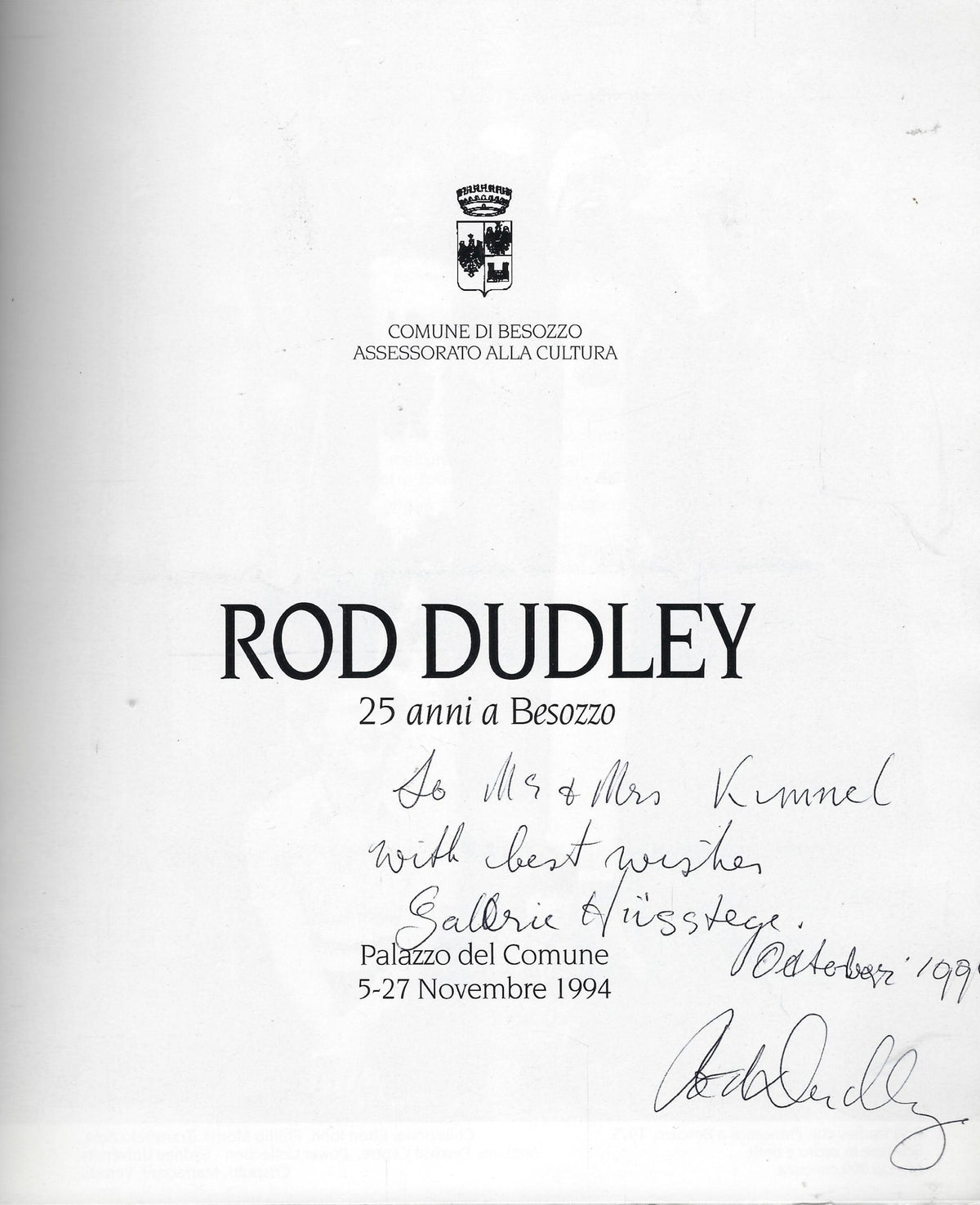 Omslag van Rod Dudley 25 anni a Besozzo *Gesigneerd*, tweedehands boek bij Boekhandel Bloks