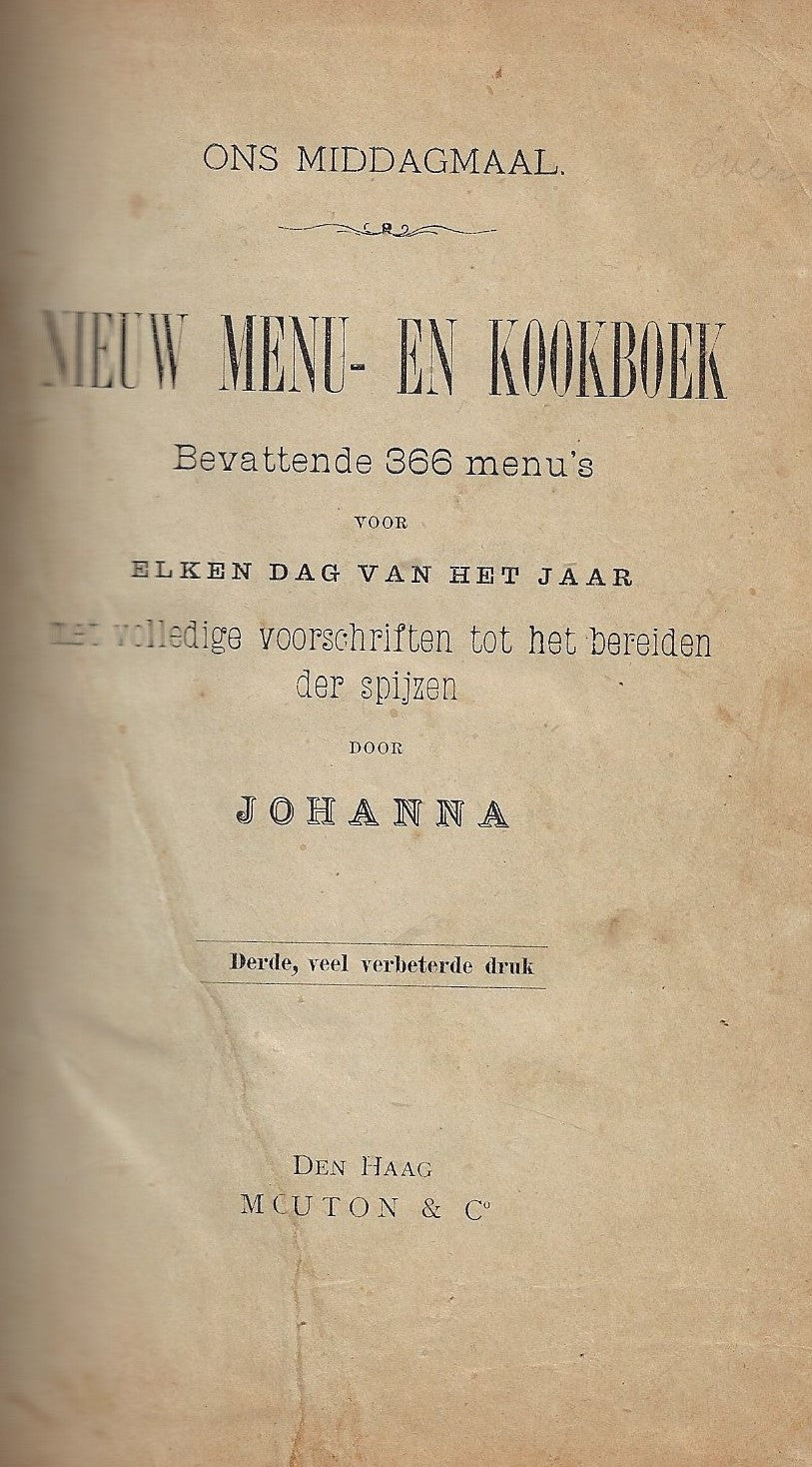 Omslag van Ons middagmaal - Nieuw menu- en kookboek, tweedehands boek bij Boekhandel Bloks